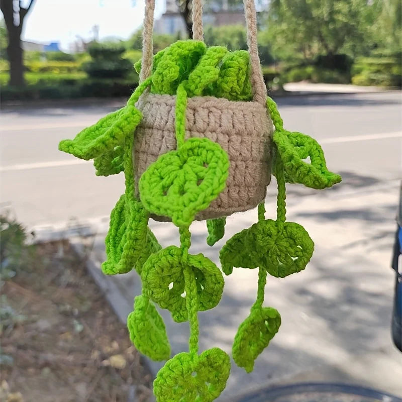 Handmade Crochet Potted Plant Rear View Decor
